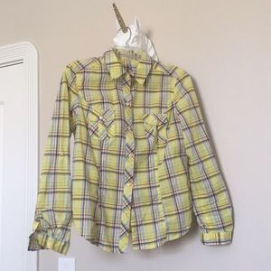 Yellow Cotton Plaid Shirt